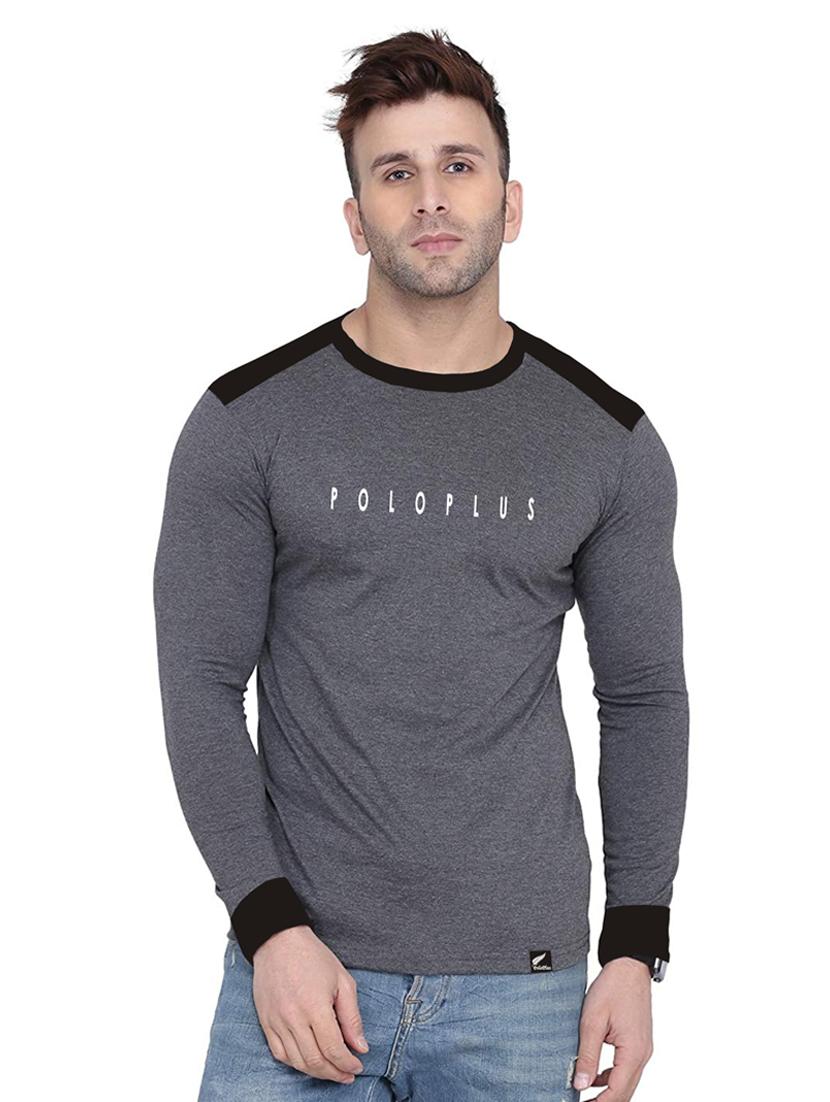 men grey slim fit color block long sleeve t-shirt - 18520148 -  Zoom Image - 0