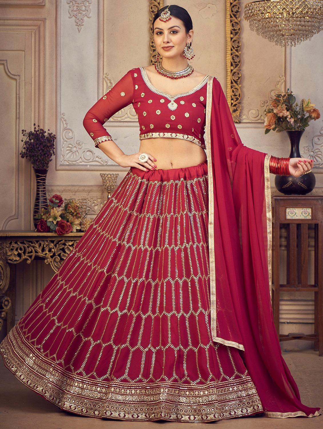 sequined semi-stitched lehenga choli with dupatta - 18520175 - Zoom Image - 0