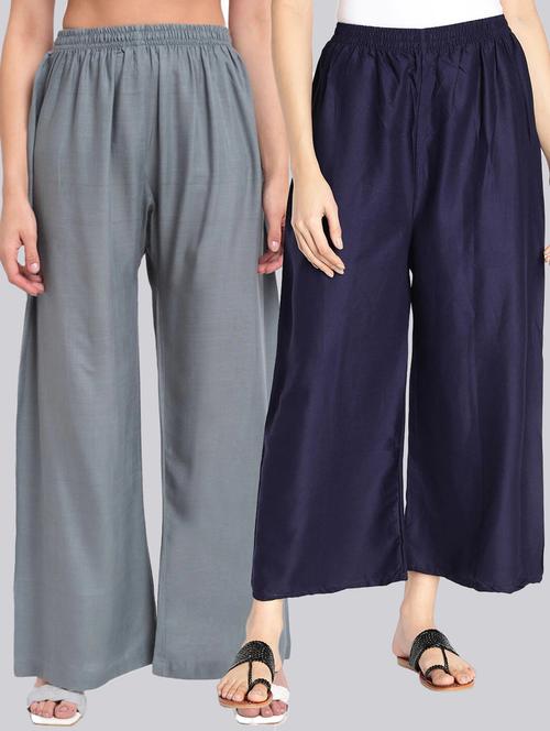Pack Of 2 Solid Flared Palazzo - 18520501 - Very Small Image - 1