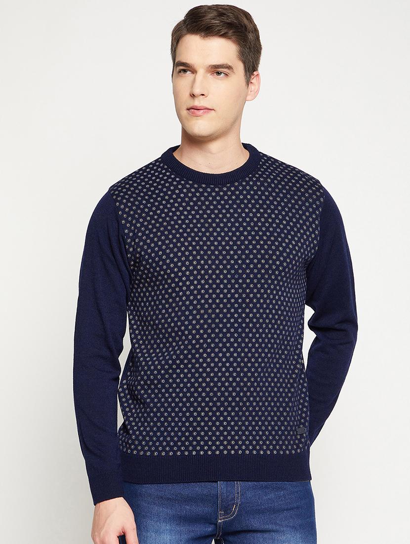 navy blue self designed pullover - 18522553 -  Zoom Image - 0