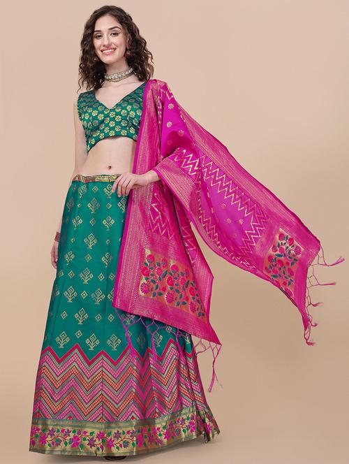 jacquard work semi-stitched lehenga choli with dupatta - 18528911 - Standard Image - 0