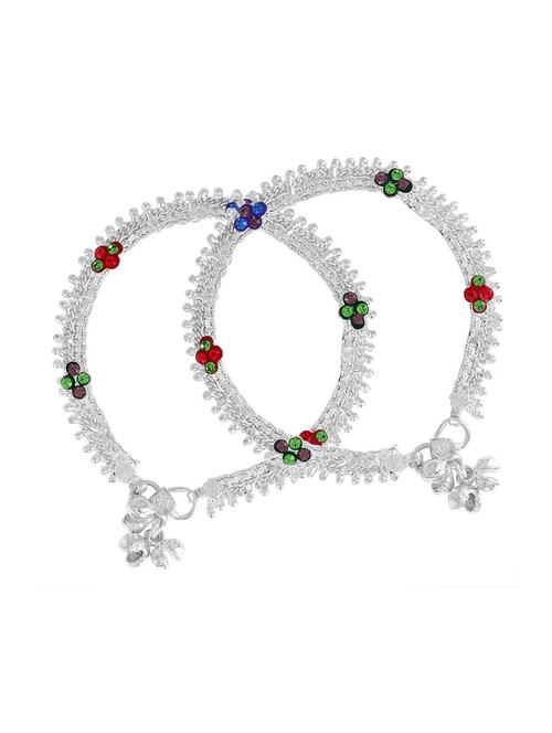 silver plated multi color stoned anklet  - 18533999 - Very Small Image - 1