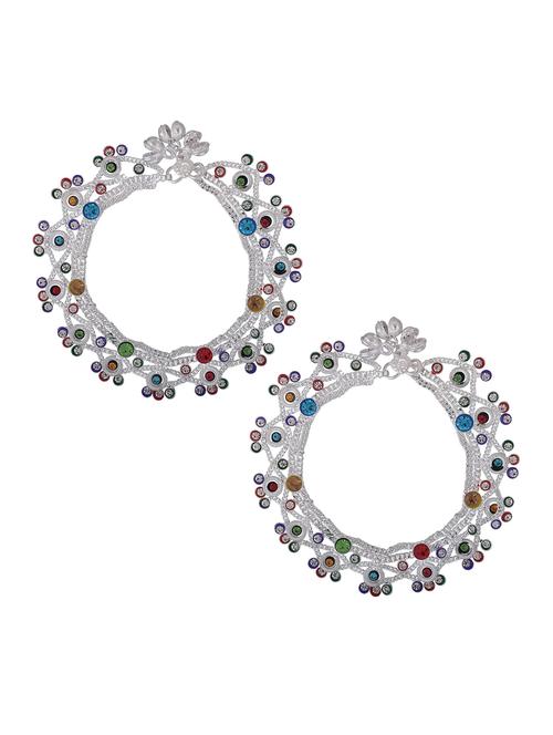 silver plated multi color stoned anklet  - 18534045 - Very Small Image - 1