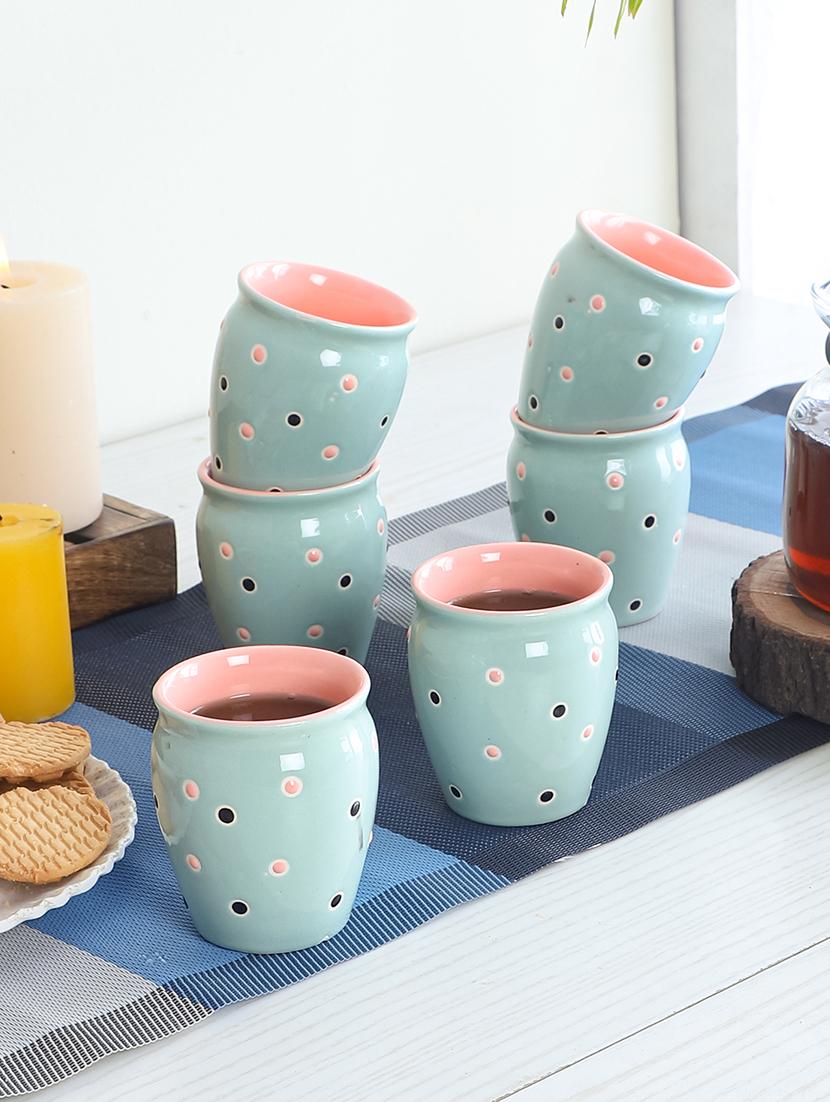 cdi blue & pink set of 6 printed ceramic glossy 180 ml tea kullar cups and mugs - 18538363 - Zoom Image - 0