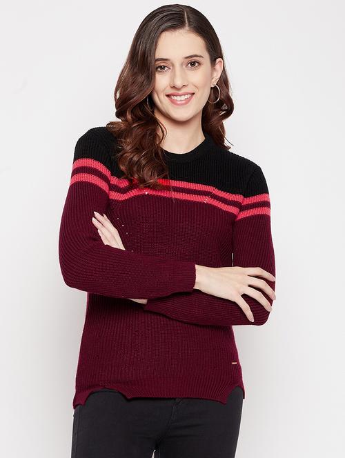 round neck color block regular pullover - 18539484 - Very Small Image - 1