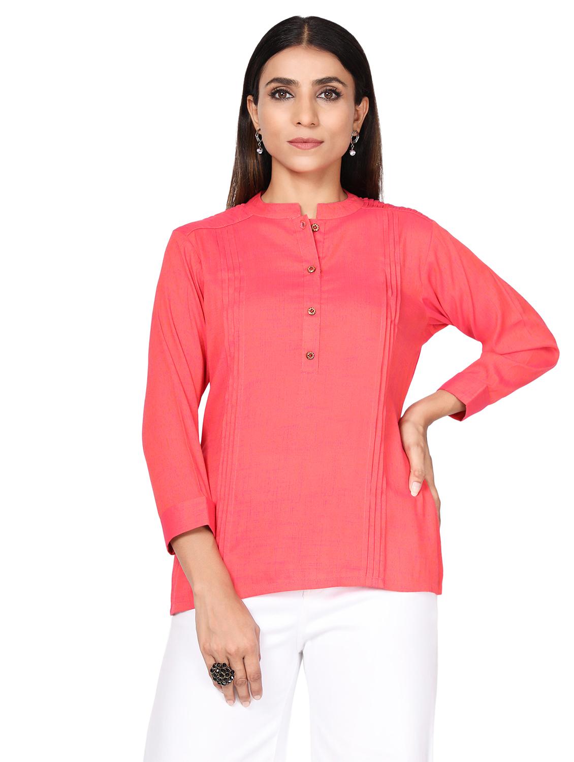 mandarin neck solid tunic - 18560038 -  Standard Image - 0