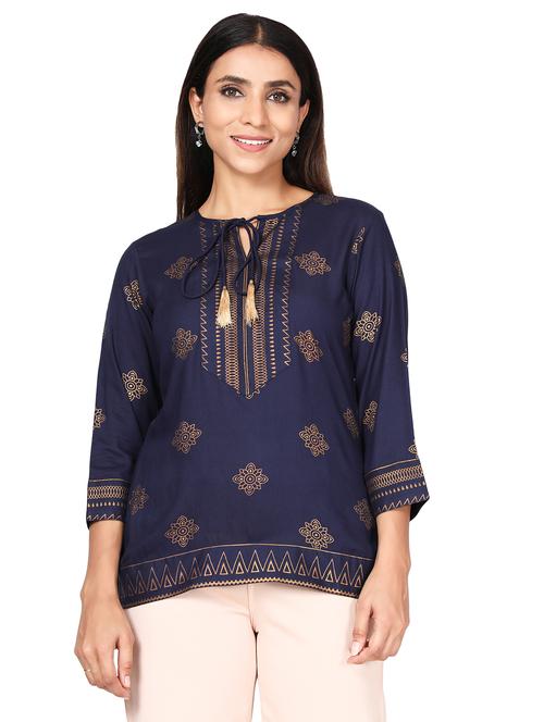 tie up neck printed tunic - 18560048 - Very Small Image - 1