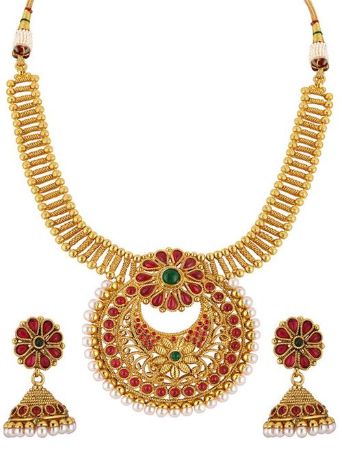 gold plated necklace earing set  - 18565746 - Very Small Image - 1