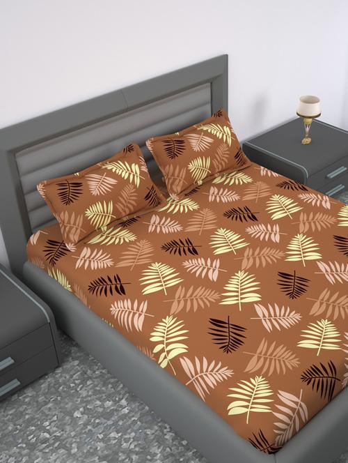 120tc rich cotton flat bedsheet for king size bed with 2 pillow covers|108x108 inch|design allover|color - brown| - 18590861 - Standard Image - 0