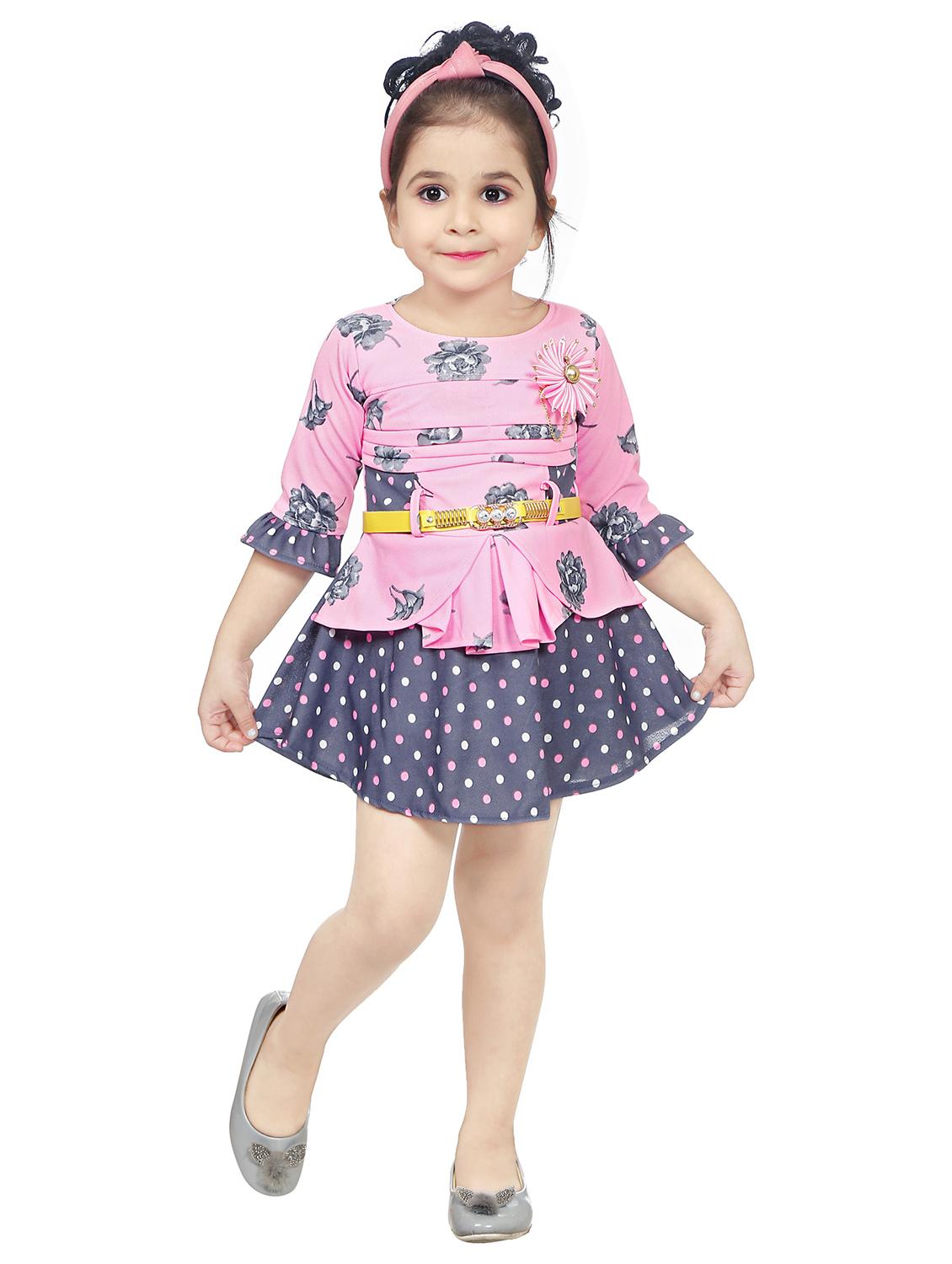 girls round neck bell sleeve frock - 18591913 -  Zoom Image - 0