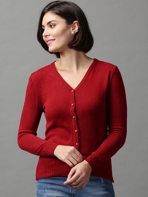 v neck solid wool cardigan - 18592450 - Very Small Image - 1