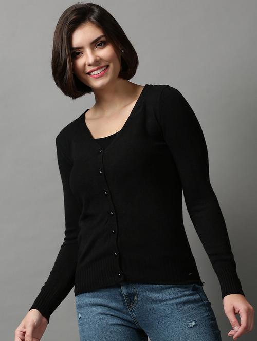 v neck solid wool cardigan - 18592451 - Very Small Image - 1