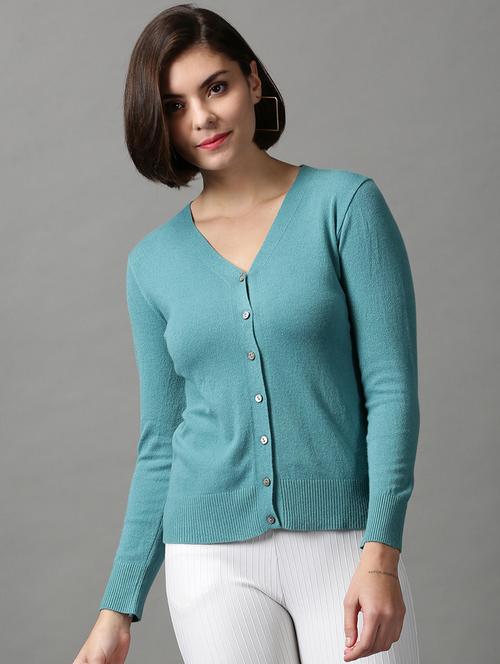 v neck solid woolen cardigan - 18592459 - Very Small Image - 1