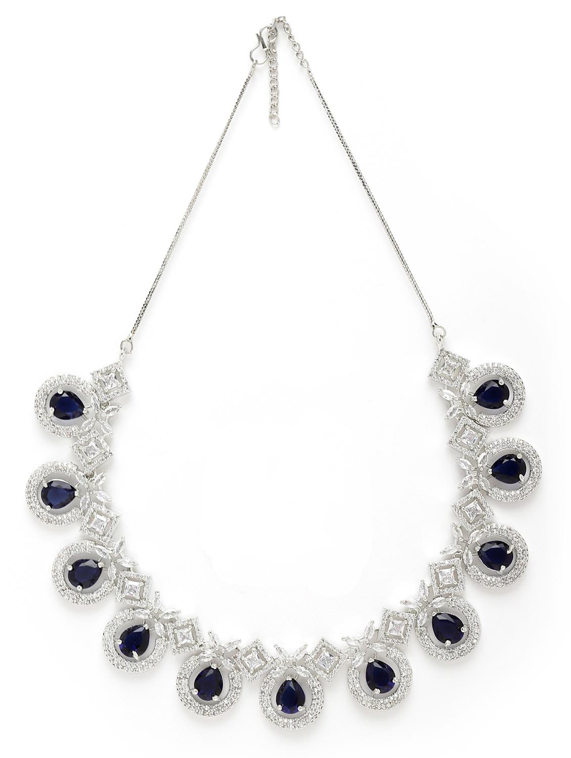 karatcart silver tone blue american diamond studded necklace set - 18635848 - Zoom Image - 2