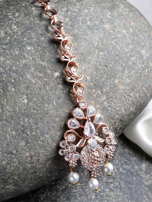 pink metal maang teekas & passa - 18636121 - Very Small Image - 1