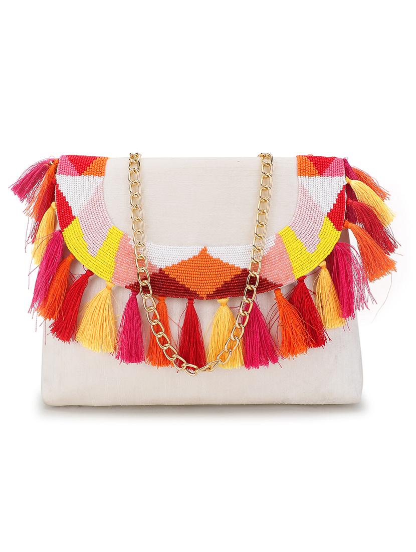 white embellished ethnic clutch