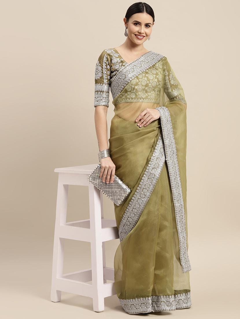 women's bordered green colored saree - 18642656 -  Standard Image - 0