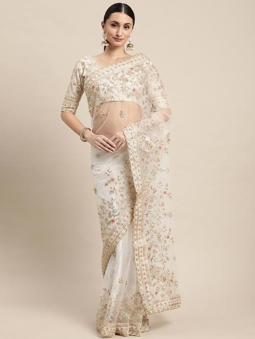women's embroidered saree with blouse - 18643046 - Very Small Image - 1