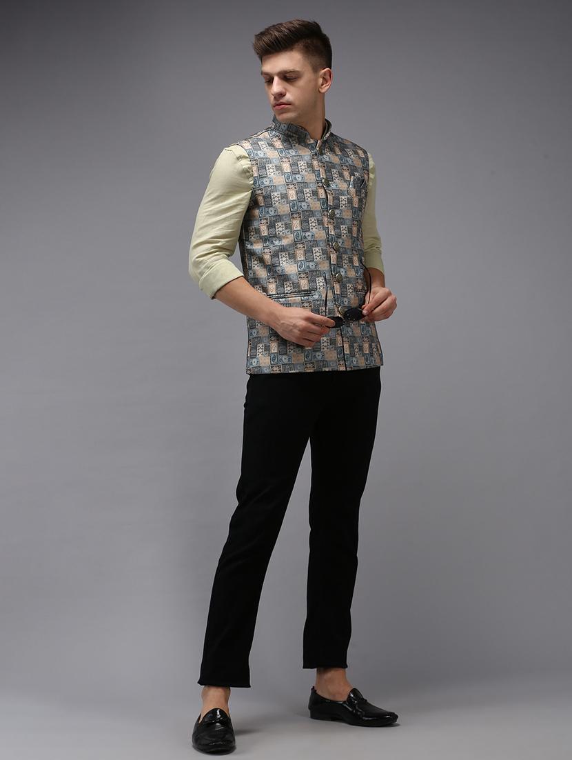 printed bandhgala nehru jacket - 18645444 - Standard Image - 3