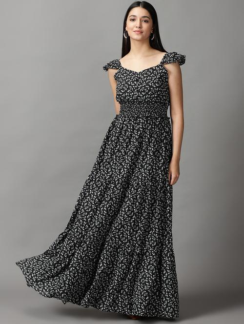 black printed fit & flare dress - 18658937 - Very Small Image - 1
