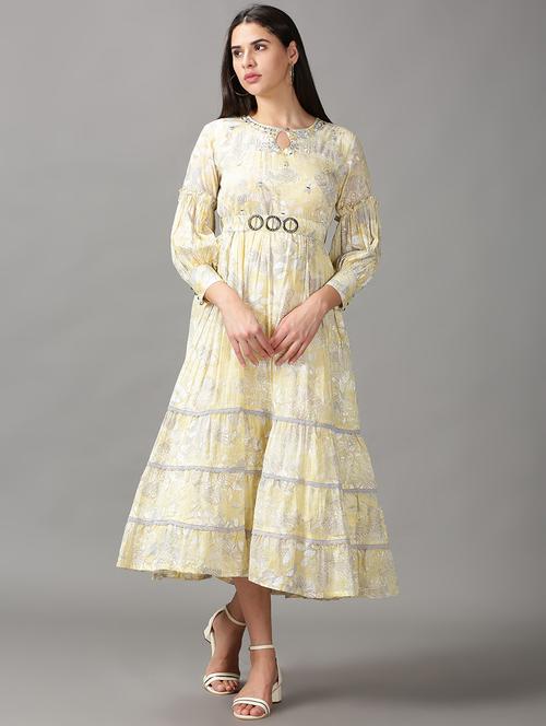 yellow printed gown dress - 18688481 -  Standard Image - 0