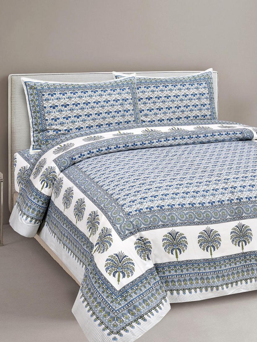 uniqchoice 180 tc blue color floral printed king size bedsheet with 2 pillow cover (eleg-13-blue) - 18688526 - Zoom Image - 0