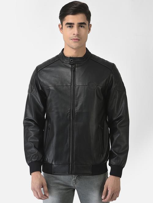 men black solid long sleeve biker jacket - 18692157 - Very Small Image - 1