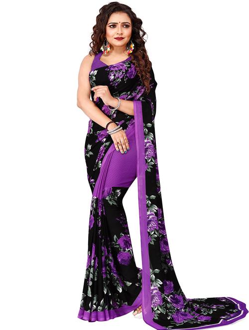 women's floral purple colored saree with blouse - 18692839 - Very Small Image - 1