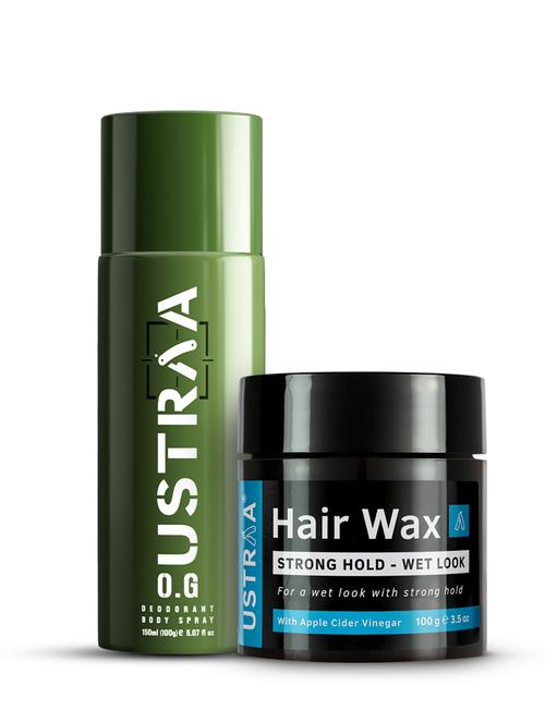 ustraa o.g deodorant - 150ml & hair wax strong hold wet look - 100g combo - 18718140 - Very Small Image - 1