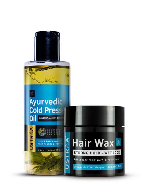 ustraa ayurvedic cold pressed oil - 200ml & hair wax strong hold wet look - 100g - 18718151 - Very Small Image - 1