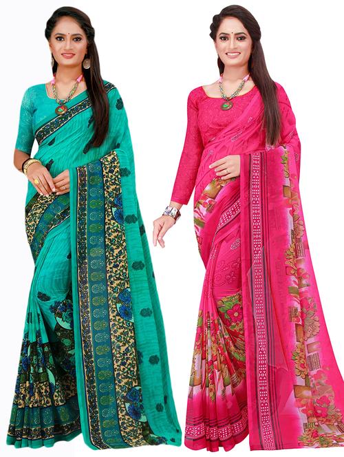 pack of 2 printed sarees with blouse - 18740580 - Very Small Image - 1