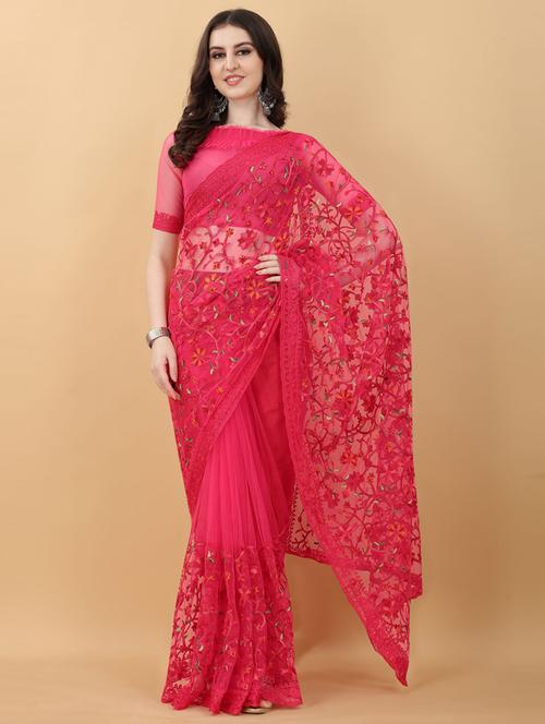 pink floral embroidered saree with blouse - 18790299 - Very Small Image - 1
