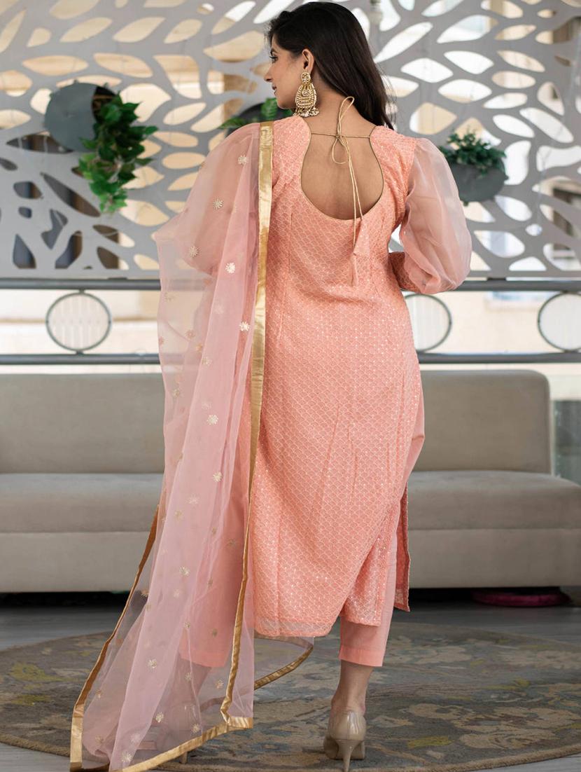 peach georgette semistitched suit - 18882693 - Standard Image - 2