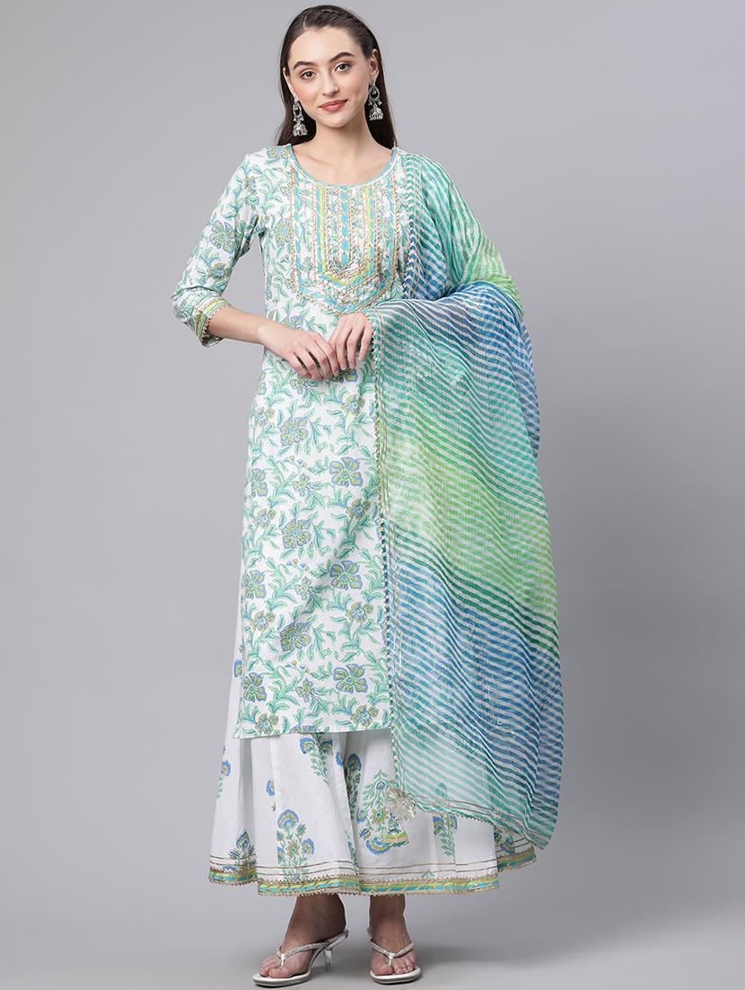 white coloured printed kurta sharara set - 18886788 -  Standard Image - 1