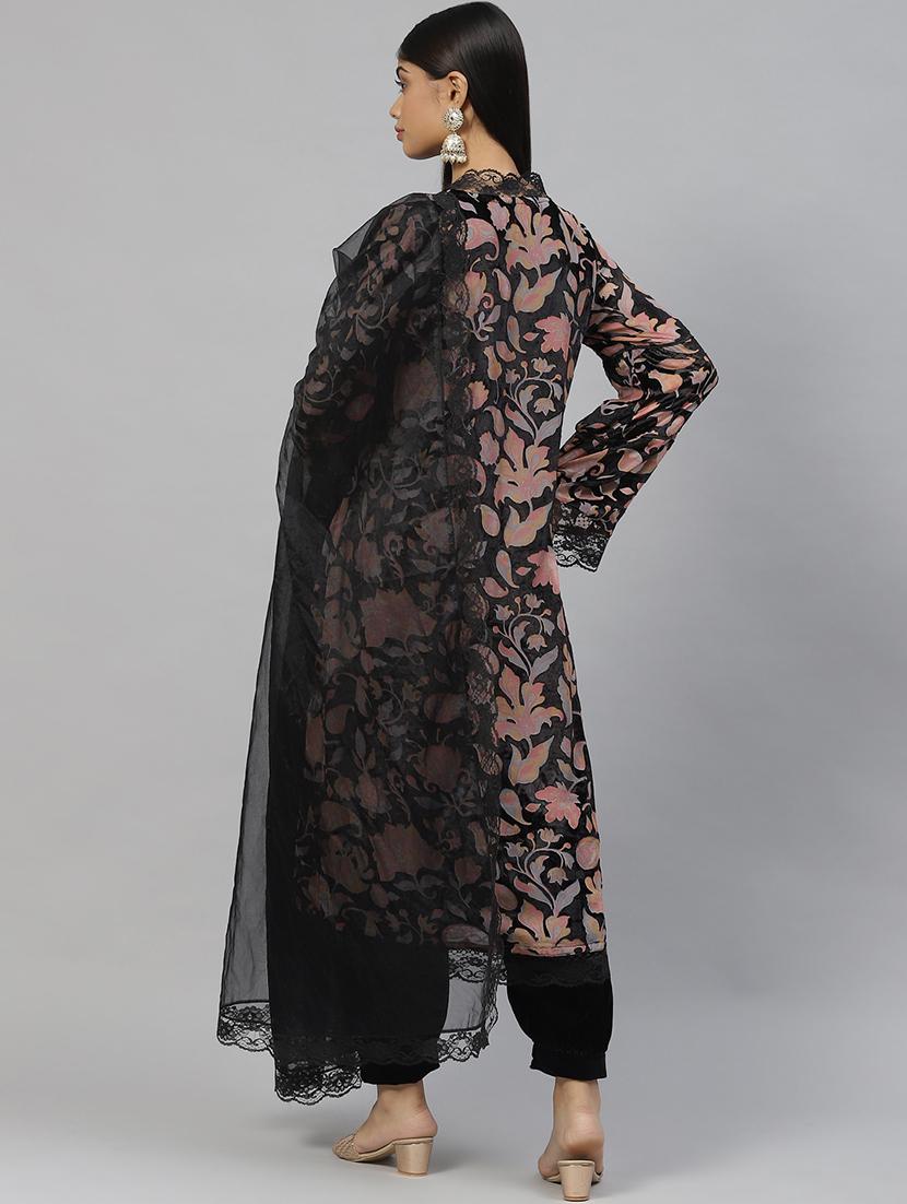 women black kurta salwar set with dupatta - 18886798 - Standard Image - 3