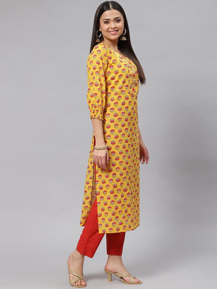 yellow coloured printed kurta pant set - 18886803 - Zoom Image - 2
