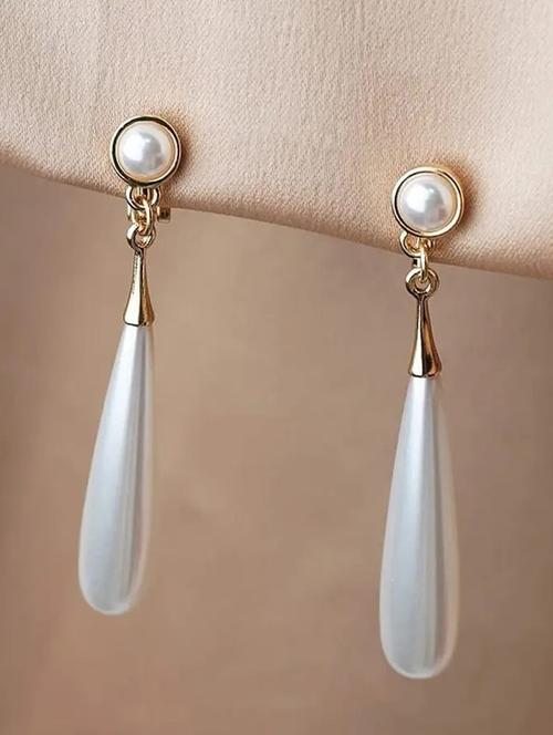 gold plated water drop long pearl earrings  - 18910329 -  Standard Image - 0