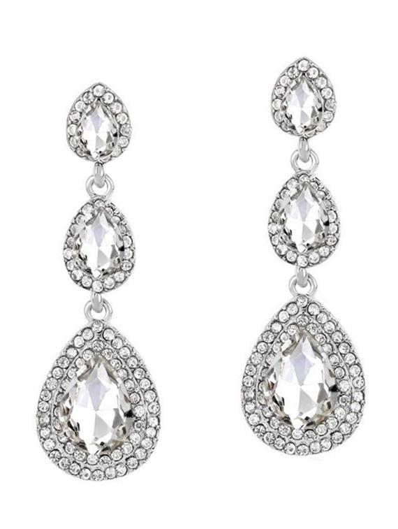 silver plated water drop crystal dangle & drop earrings  - 18910406 -  Zoom Image - 0