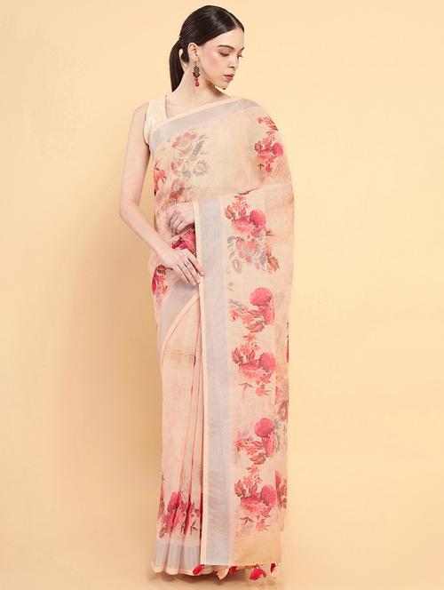 women's floral peach colored saree with blouse - 18933426 - Very Small Image - 1