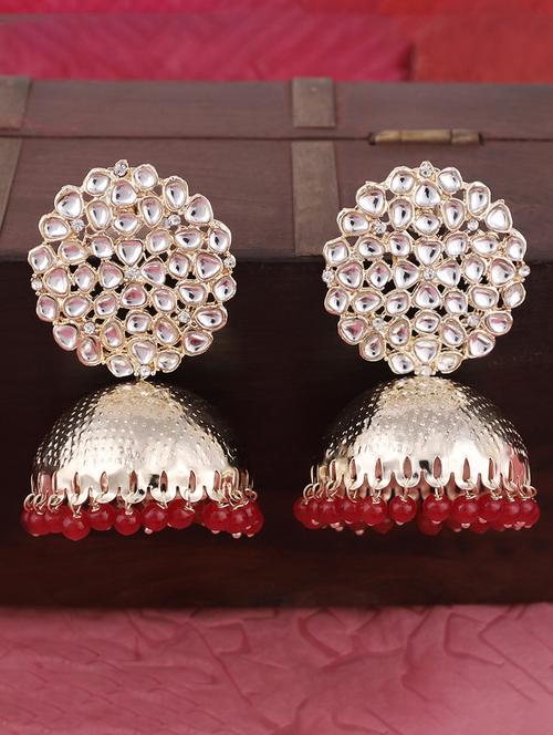 red gold plated jhumka earring - 19086329 - Standard Image - 0