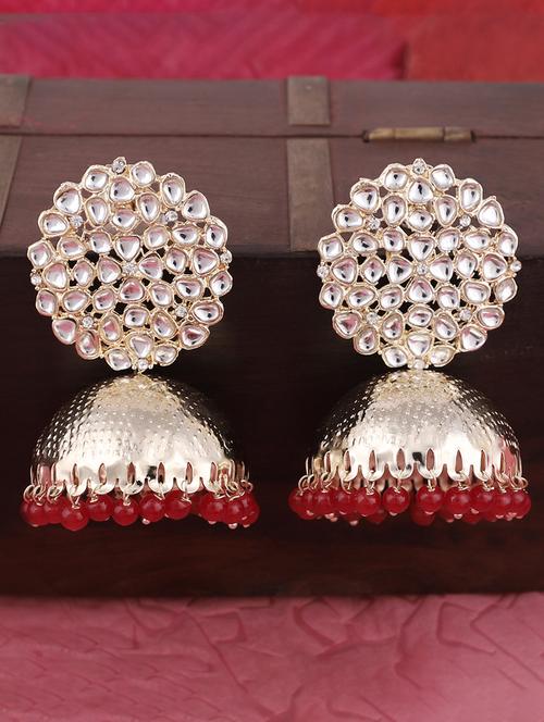 red gold plated jhumka earring - 19086329 -  Standard Image - 0