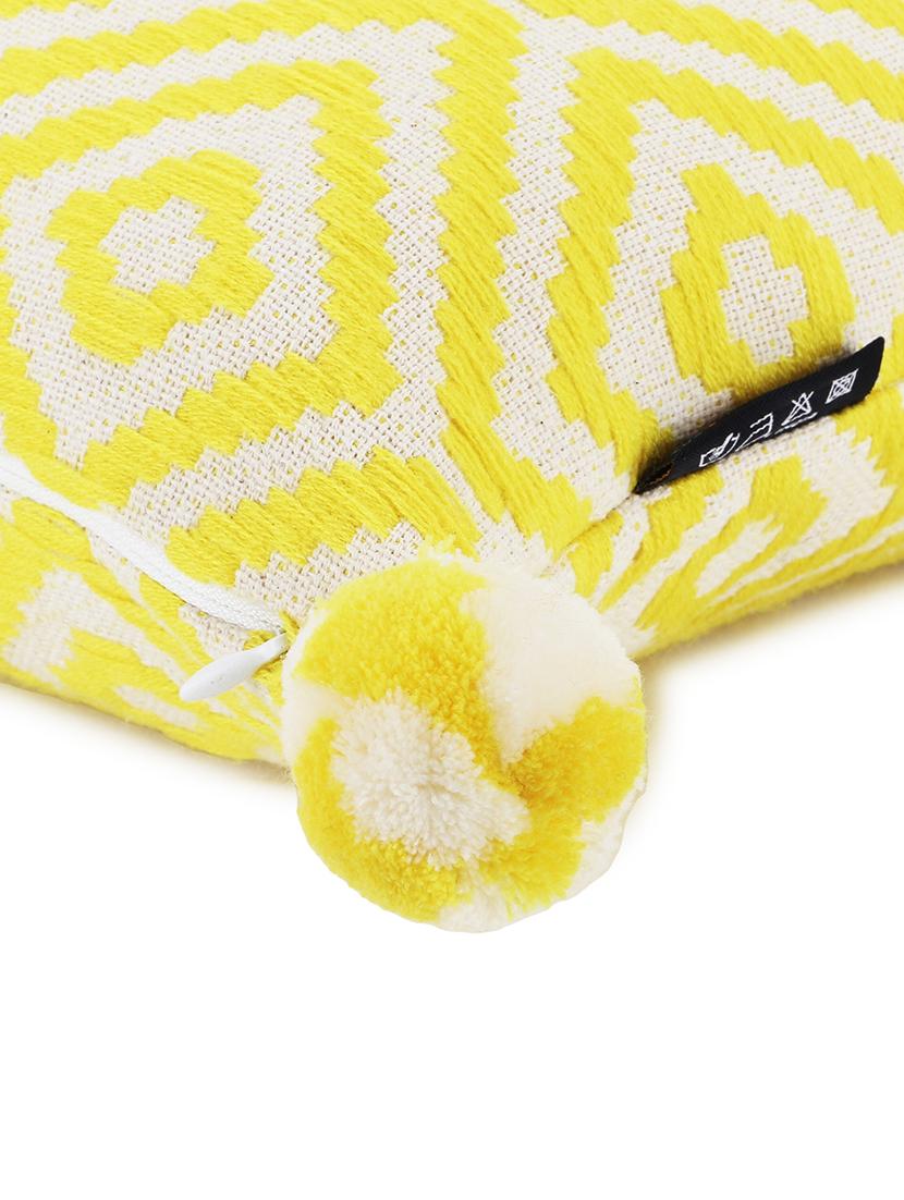 mezposh lemon yellow & off white diamond embroidered cotton acrylic cushion cover (16"x16") - 19088613 - Standard Image - 5