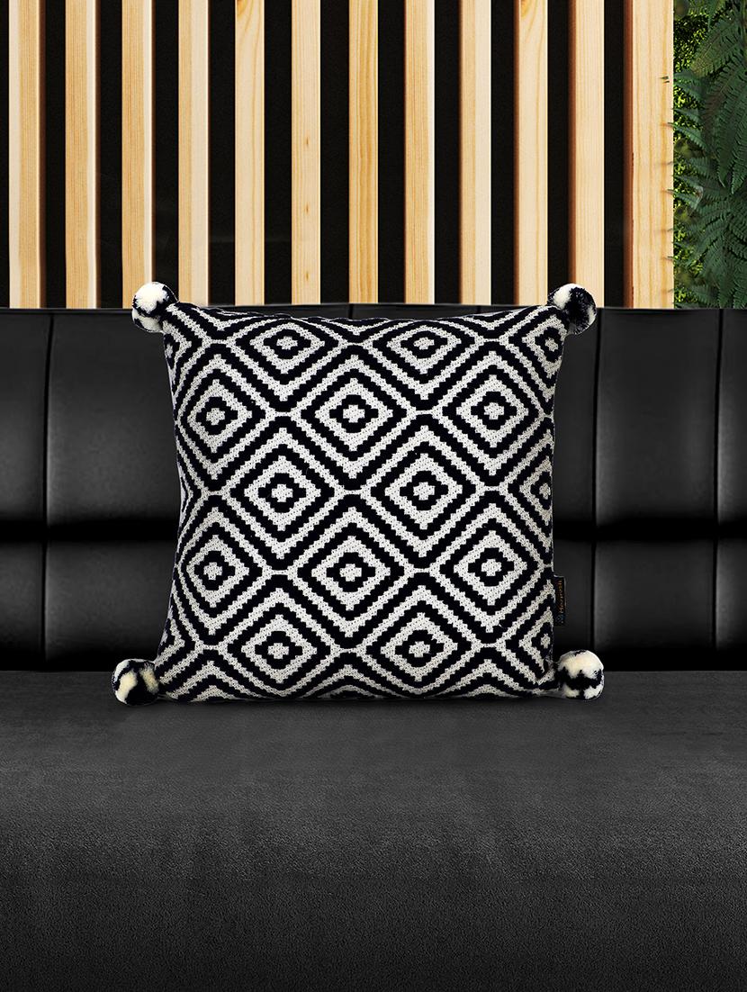 mezposh navy blue & off white diamond embroidered cotton acrylic cushion cover (16"x16") - 19088614 - Zoom Image - 0