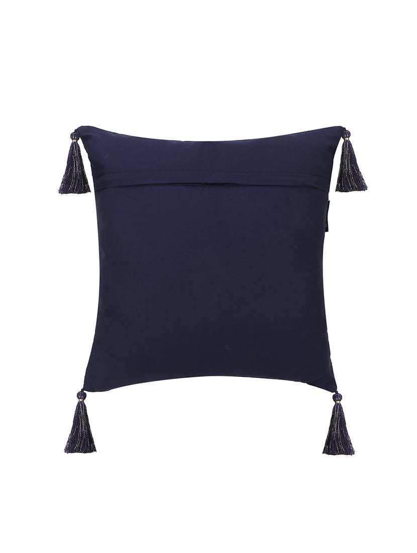 mezposh navy blue & gold harlequin embroidered faux silk cushion covers (16"x16") set of 5 - 19088616 - Standard Image - 3