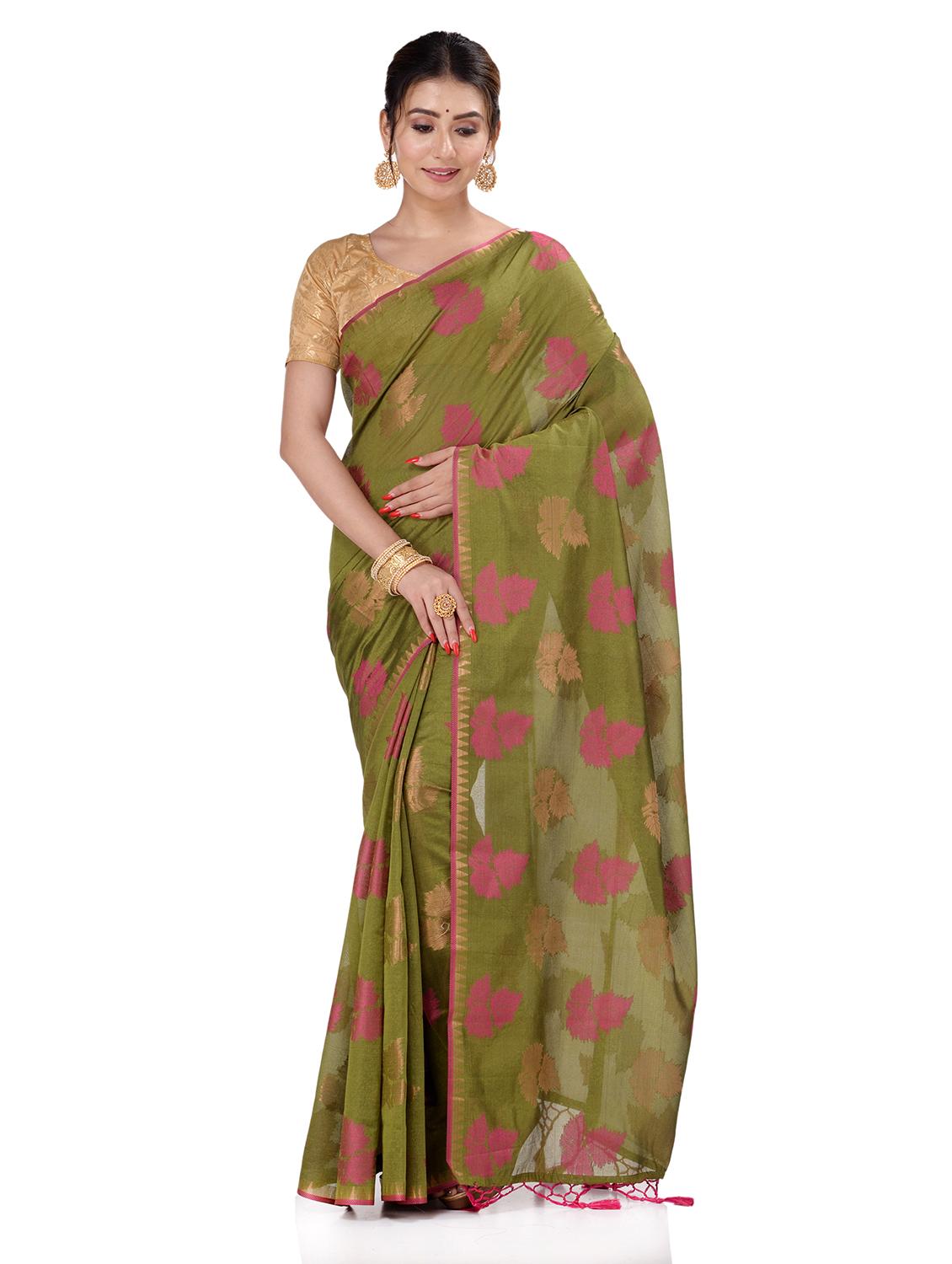 women's self design green colored saree with blouse - 19137764 - Standard Image - 3