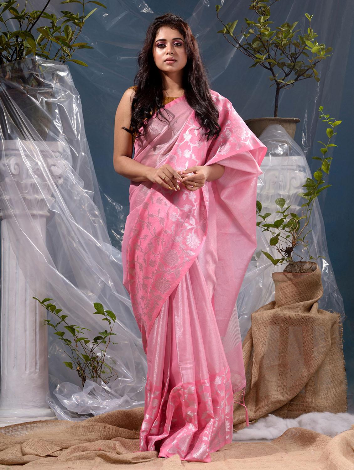 women's self design pink colored saree with blouse - 19139119 - Standard Image - 3