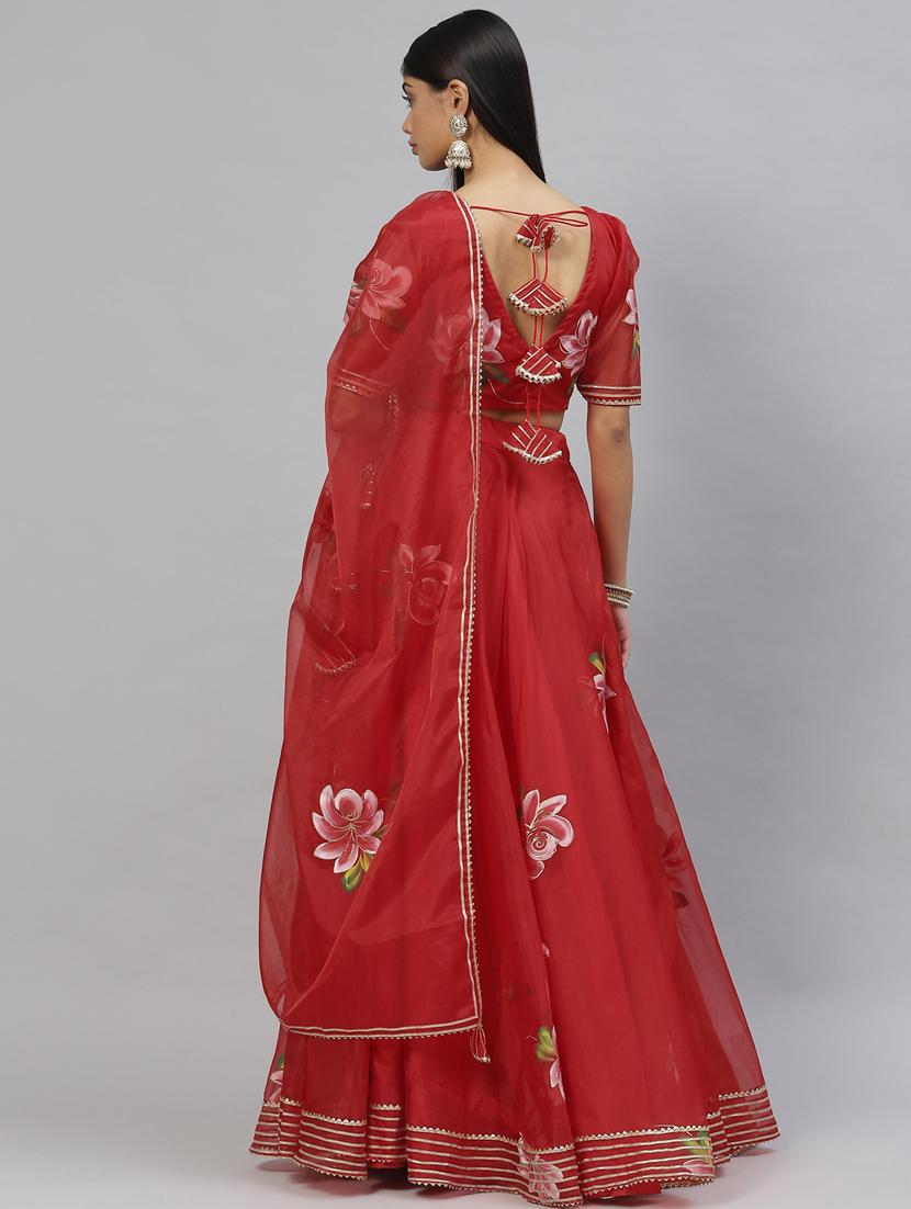 red printed flared lehenga - 19145292 - Zoom Image - 2