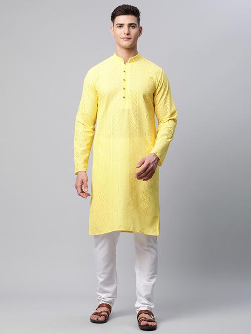 lemon cotton kurta pyjama ethnic wear - 19148453 - Very Small Image - 1