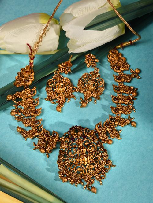 gold plated necklace with earrings - 19157700 - Standard Image - 0