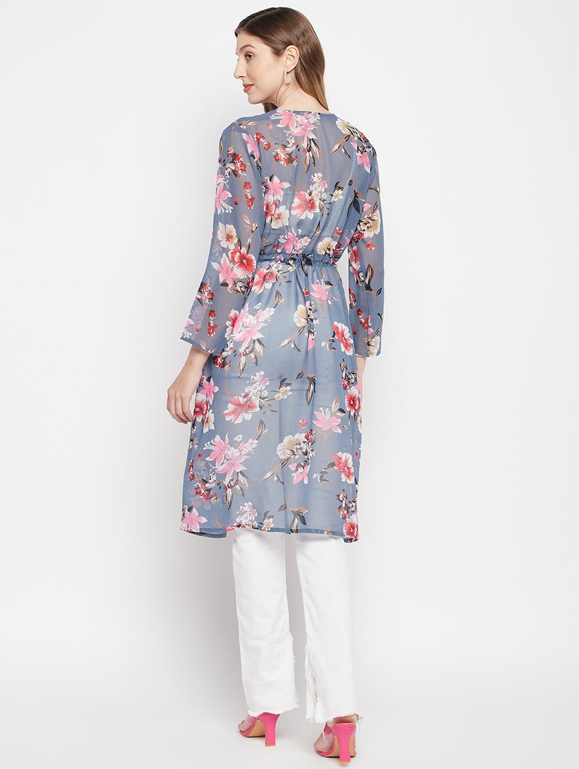 tie front printed long shrug - 19161480 - Standard Image - 3